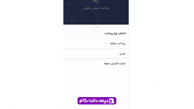انتخاب نوع پرداخت برای مشاهده فیش حقوقی در تامین من